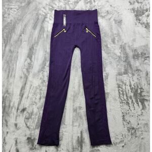Darong Leggings Womens OS One Size Purple Gold Zippers Pull On Side Lace Stripe